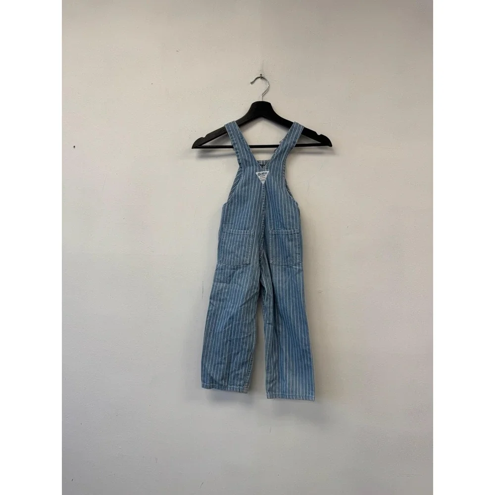 Vintage OshKosh B'gosh Overalls‎ Kids S/M Blue White Stripe Denim Made USA 90s